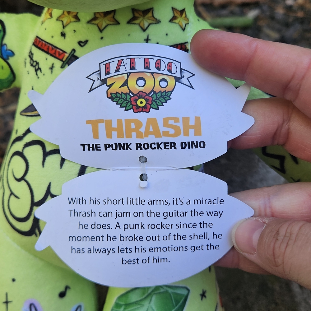 Tattoo Zoo 2023 Thrash The Dino 14" Plush With Tags Punk Rock Plush - Picture 14 of 14